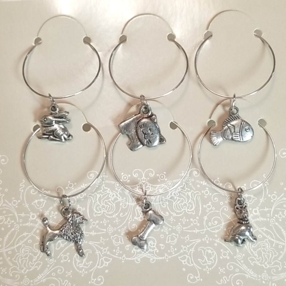 New Silver Wine Charms Animals 6 Piece Set